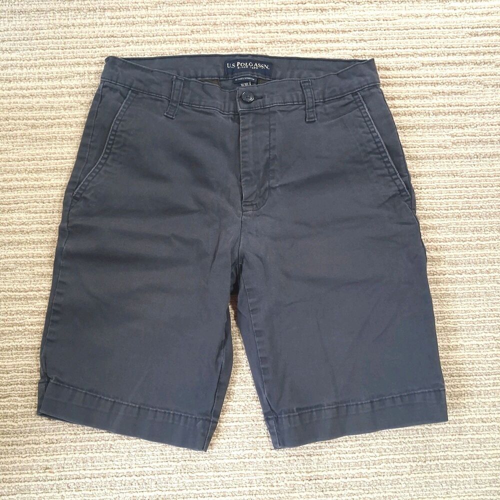 US POLO ASSN ACTIVATE STRETCH MEN W30 NAVY BLUE CHINO SHORTS FLAT FRONT CASUAL